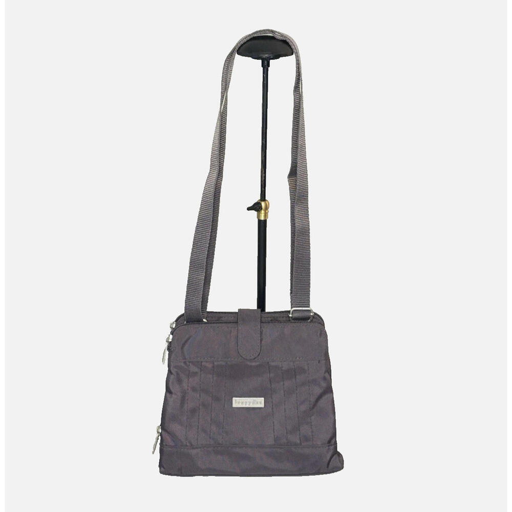 Baggallini Dark Gray Small Crossbody Bag Purse Multi-Pocket Adj Strap EUC